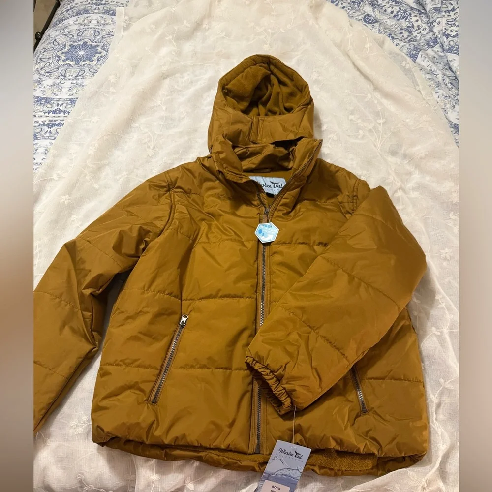 Whales Tail Youth Boy’s Hooded Puffer Jacket - Mustard Brown, sz large, NWT! - Picture 2 of 8